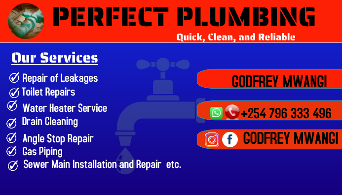PLUMBING orange-blue (4) Business Card template
