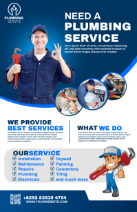 plumbing service flyer Half Page Wide template