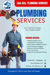 蓝绿色 Plumbing services poster Poster Template