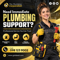 黑色 Plumbing Services Instagram 帖子 Template