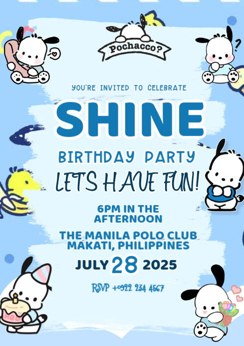 Pochacco Themed Birthday Party A4 template