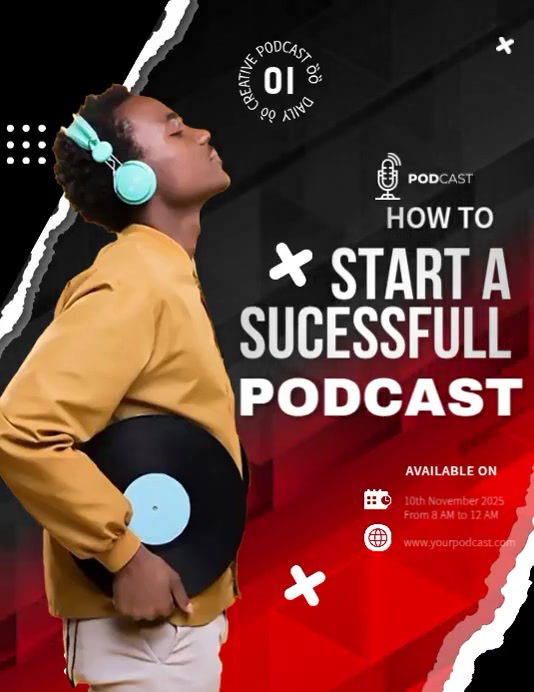 Podcast Red Design Flyer (US Letter) template
