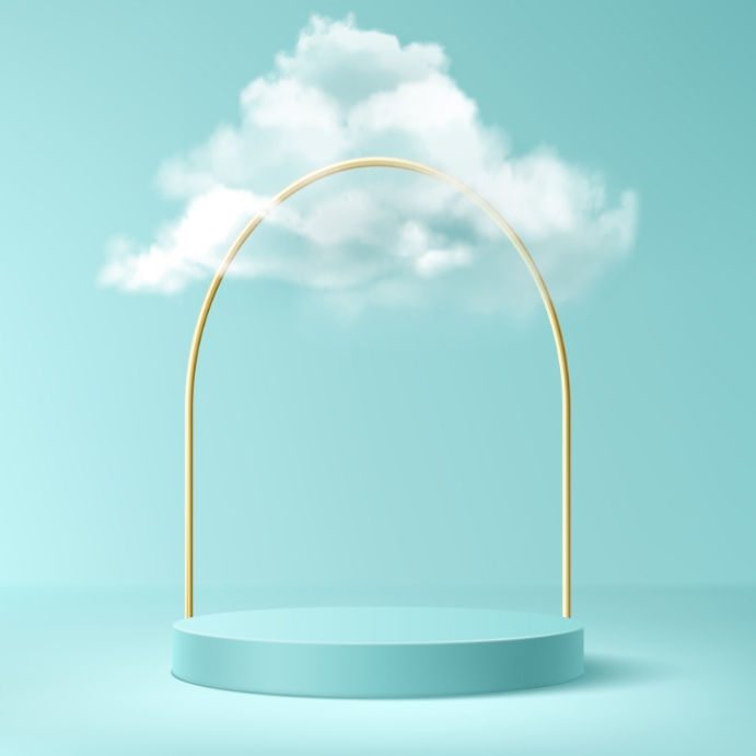 Podium with clouds gold arch abstract backgro Instagram Post template