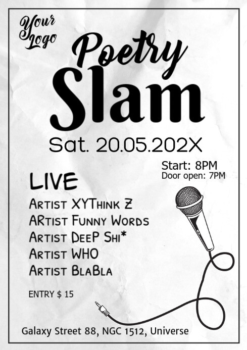 Poetry Slam Microphone Poster Flyer Template Postermywall Design Slam 2022