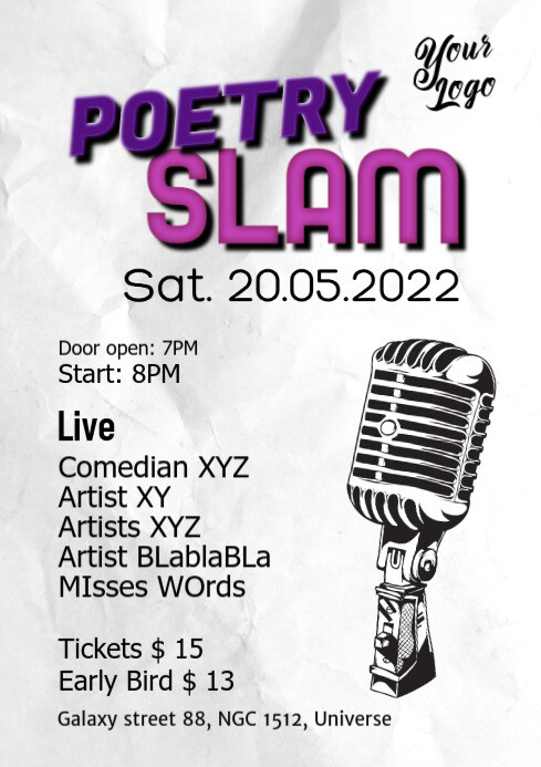 Poetry Slam Poster Flyer Microphone Comedy Template Postermywall Design Slam 2022