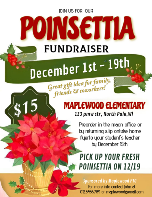 Poinsettia Fundraiser Flyer for School or Holiday Event templaat ...