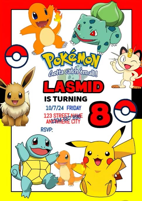 Pokémon Kids Birthday Invitation A4 template