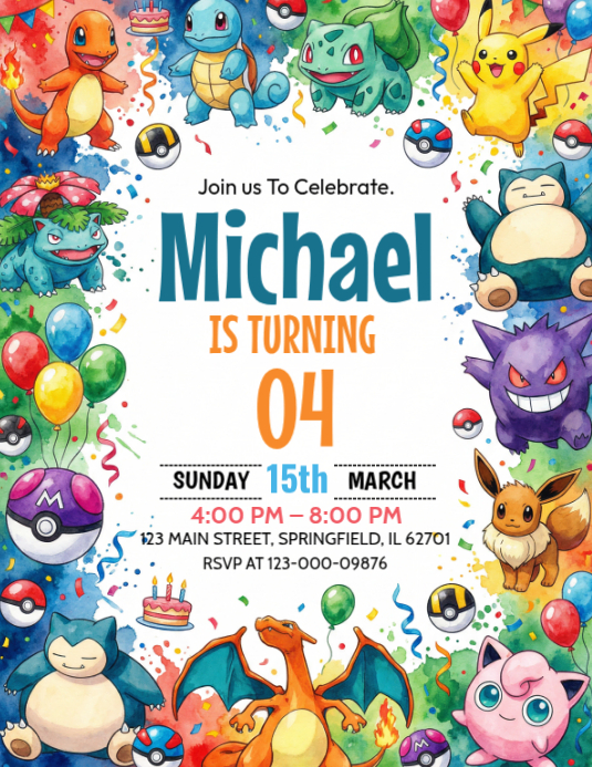Pokemon Birthday Template | PosterMyWall