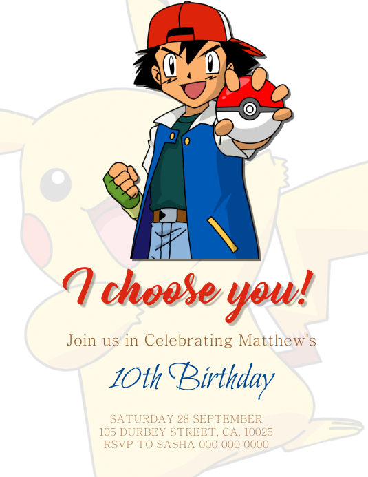 Arte Digital Convite Carta Pokémon Personalizada