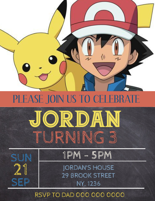 Pokemon Birthday Party Invitation Template ใบปลิว (US Letter)