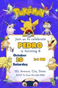 Pokemon Invitation Birthday animated Poster template