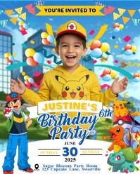 POKEMON THEME BIRTHDAY PARTY INVITATION CARD FOR KIDS Instagram Portrait template