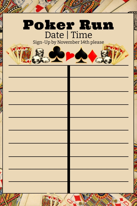 Poker Run Sign Up Sheet Template | PosterMyWall