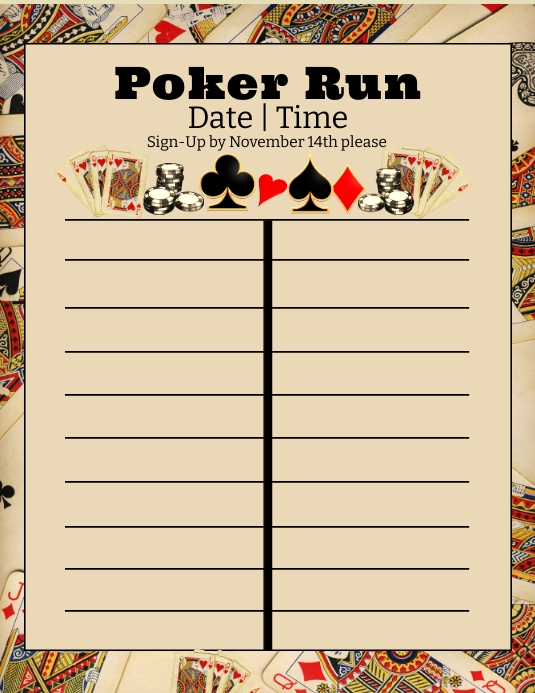 Poker Run Sign Up Sheet Templat PosterMyWall