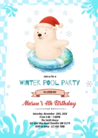 Polar Bear Winter Pool Party Invitation A6 template
