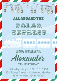 Polar Express Birthday Invitation A6 template