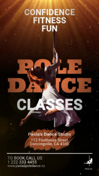 Modern Minimalist Pole Dance Fitness Classes Video Flyer Digitalt display (9:16) template
