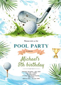 Pool and Mini Golf Birthday invite A6 template