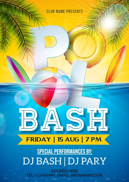 pool bash poster design A4 template