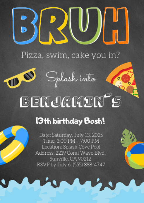 POOL Bruh Birthday Invitation A6 template