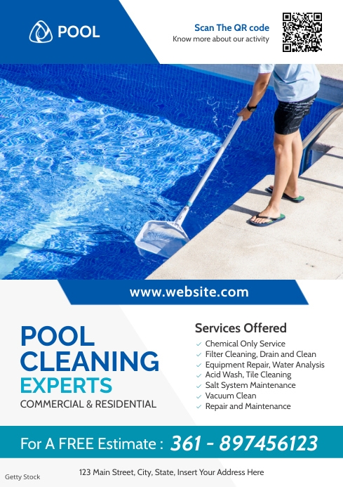 pool cleaning experts a4 flyer printable adve Template | PosterMyWall