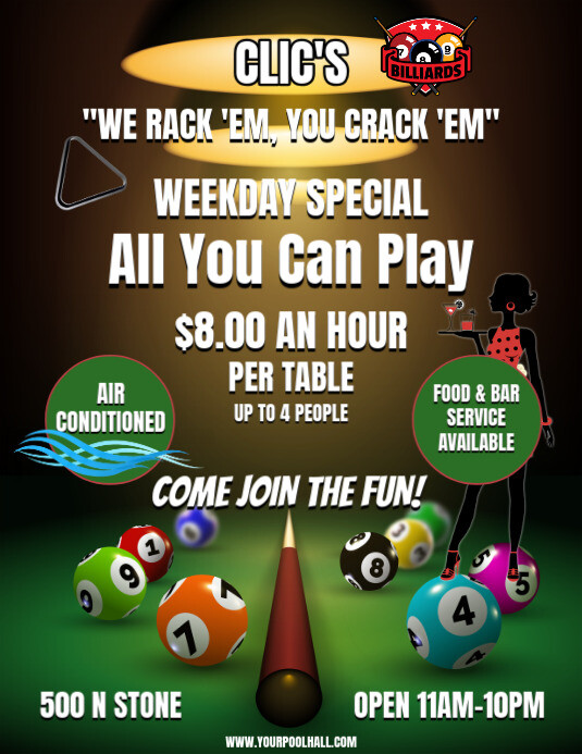 POOL HALL SPECIAL FLYER AD Template | PosterMyWall