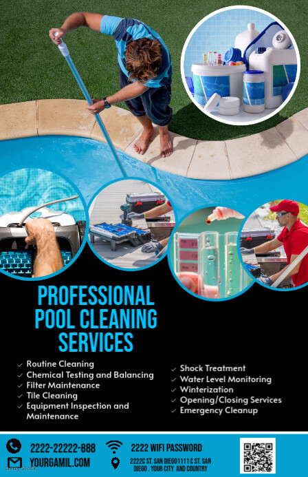 Pool cleaning services flyer Szeroki pół strony template