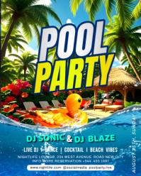 Pool party beach outdoor swimming aquatic water splash event invitation promtion flyer template Instagram Portrait