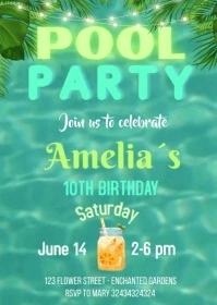 Pool Party Birthday Invitation Video A6 template