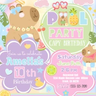 Pool Party Capybara Birthday Invitation Publicación de Instagram template