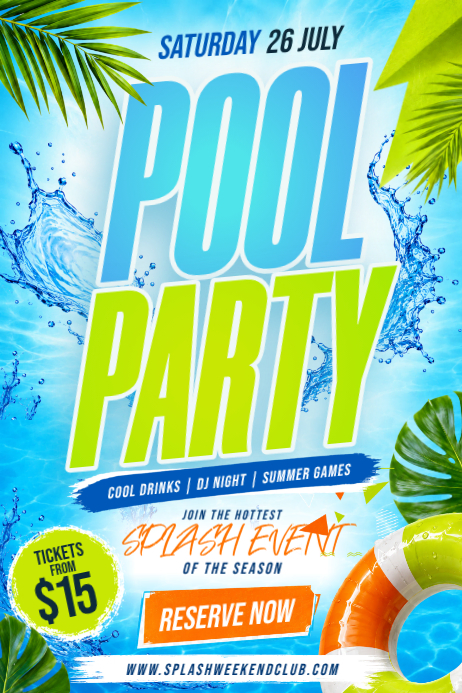 Plantilla de Azul Pool Party Pósters | PosterMyWall
