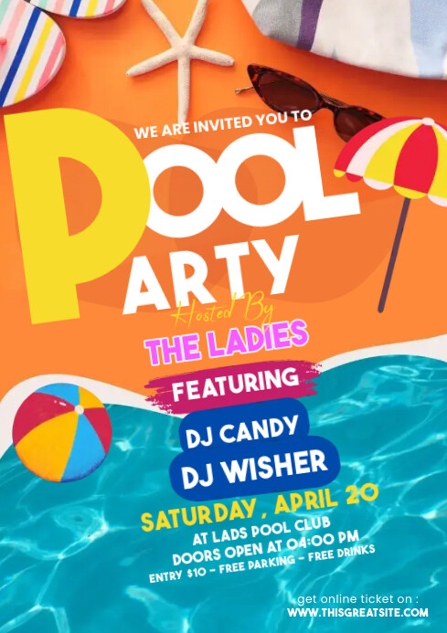 Pool Party Designing Orange Pool Party A4 Template | PosterMyWall