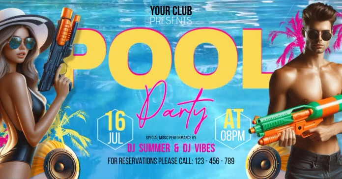 Pool Party Event Facebook Post Template | PosterMyWall