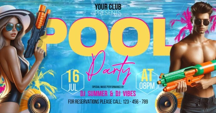 Pool Party Facebook Shared Image Template | PosterMyWall