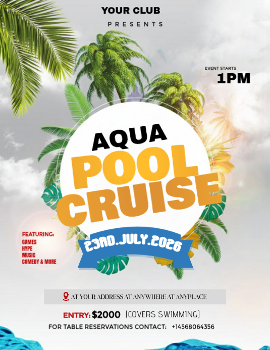 White Pool Cruise Event Flyers Template | PosterMyWall