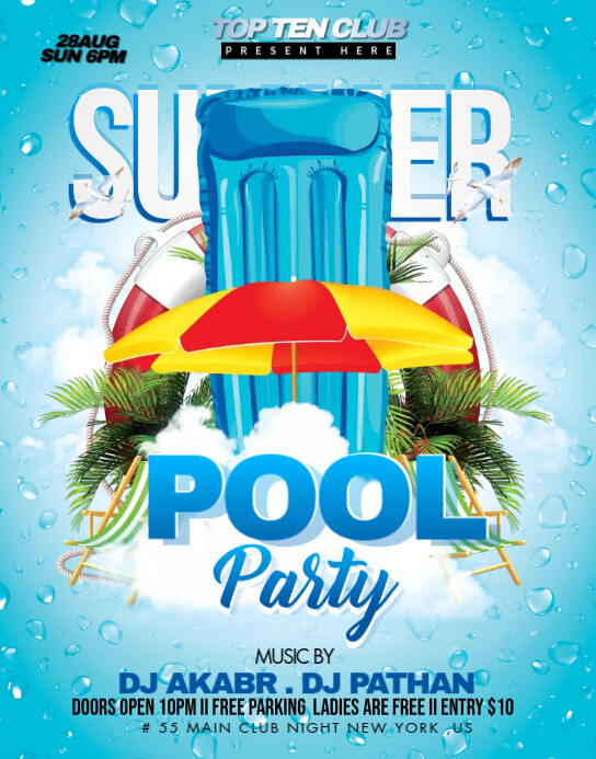 Pool party flyer template Плакат/настенная панель