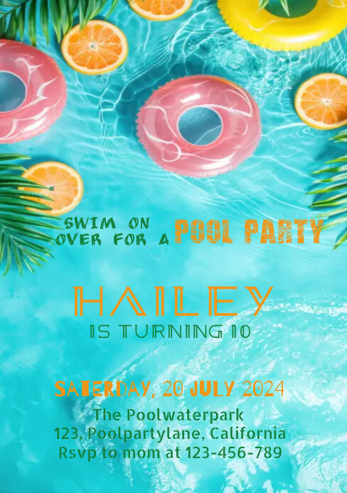 Pool party inflatable birthday invitation Template | PosterMyWall