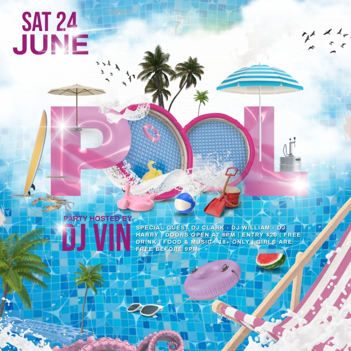pool party instagram post Template | PosterMyWall
