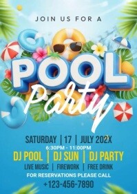 Pool Party Invitation A4 template