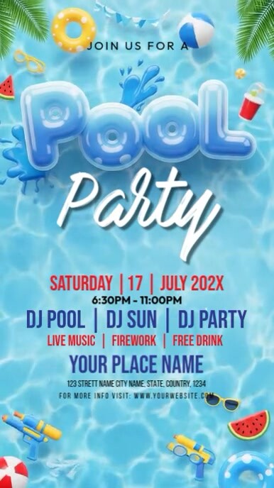 Pool Party Invitation Modelo | PosterMyWall