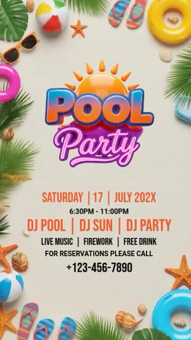 Pool Party Invitation Instagram Reel template