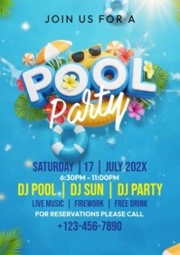 Pool Party Invitation A4 template
