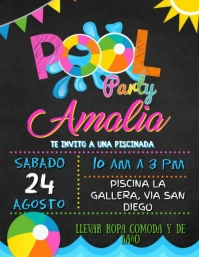 POOL PARTY BIRTHDAY INVITATION CARD TARJETA DE INVITACION CUMPLEAÑOS FIESTA PISCINA Flyer (US Letter) template