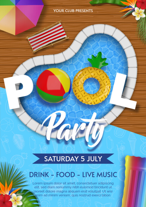 pool party poster with inflatables nad swimming pool Template ...