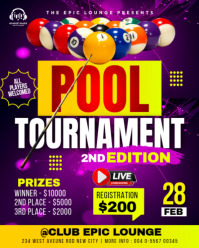 Pool Tournament billiards competition event 8 ball championship invitation registration advertisemen Instagram Portrait template