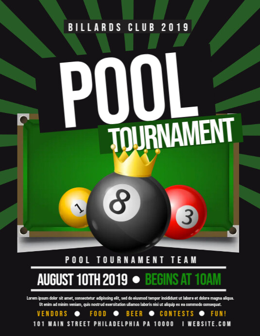 Pool tournament Volantino (US Letter) template