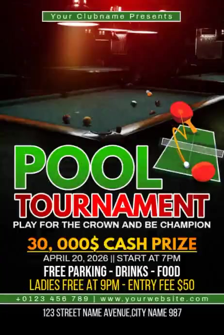 Pool Tournament Poster Video Template | PosterMyWall