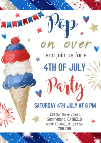 Pop On Over 4th july invitation A6 template
