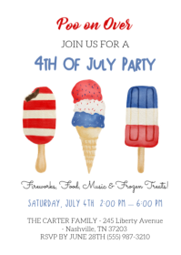Pop on Over 4th of July Party Invitation, Independence Day Party, Popsicles, Ice Cream, A6 template