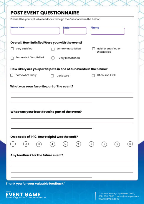 Post Event Questionnaire Template | PosterMyWall